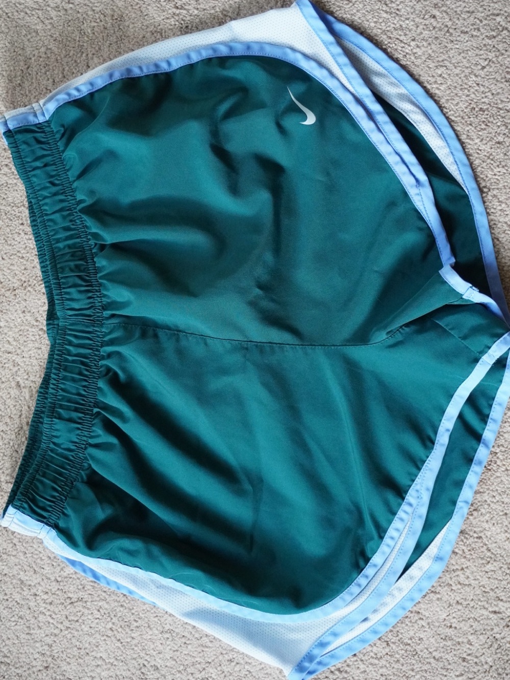 Nike Women's Teal Athletic Shorts with Light Blue Trim